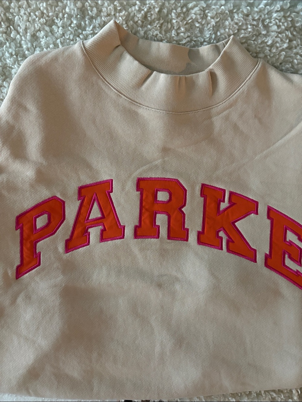 PARKER Cream Cowl-Neck Sweatshirt with Pink-Outlined Orange Appliqué